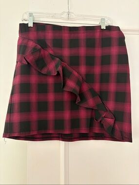Mossimo Supply Co. Black & Magenta Plaid Ruffle Mini Skirt